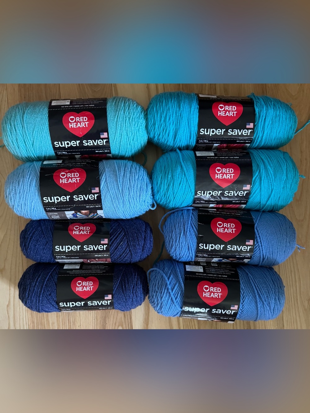 Red Heart Super Saver Yarn Bundle in Blue Ombre Tones